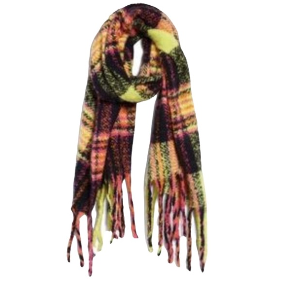 NEW Nordstrom Knit Green Plaid Scarf With Fringe - Picture 1 of 15